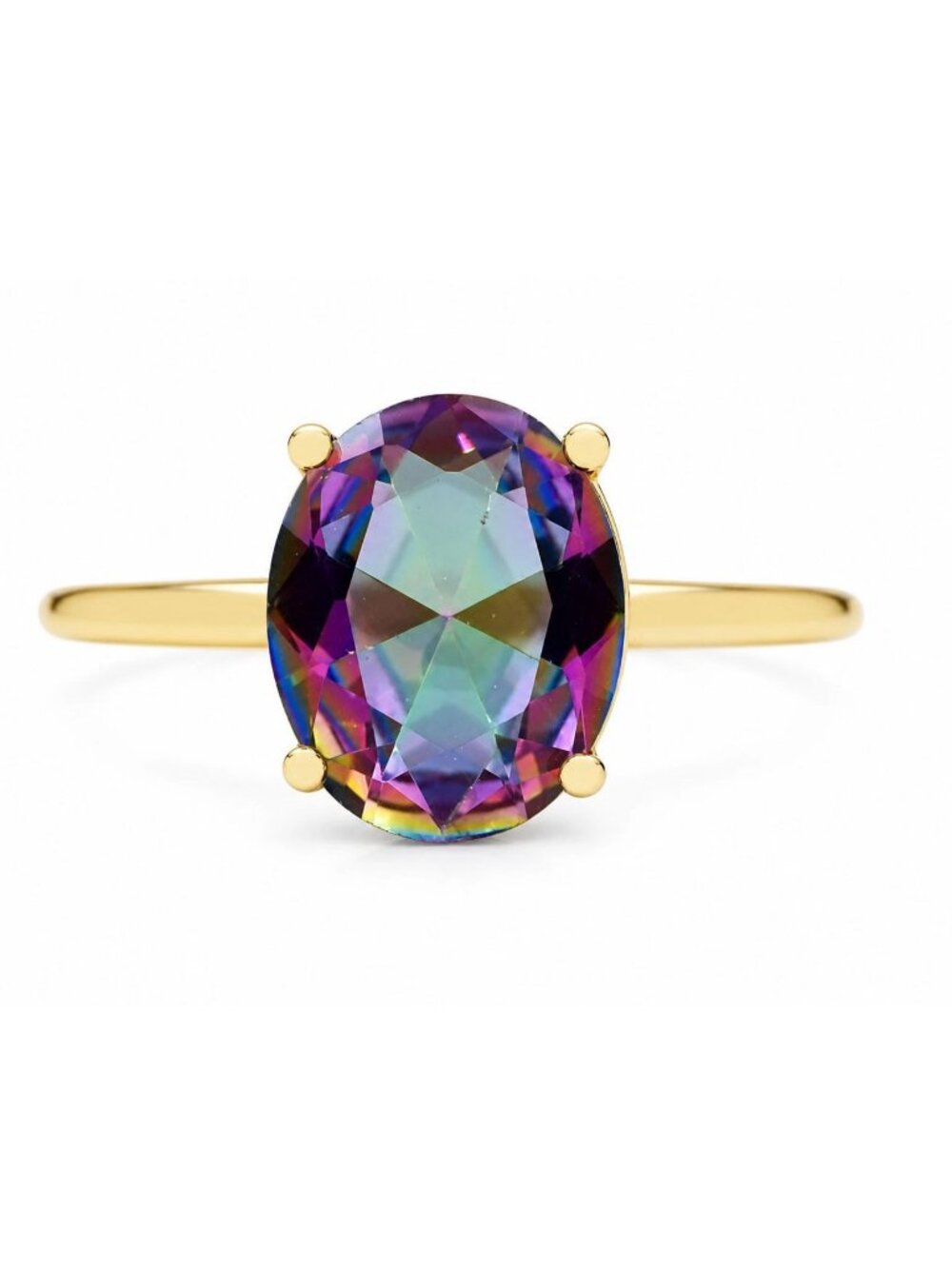 Created 3.62 Cts Mystic Topaz Solitaire Ring Solid 10k Gold